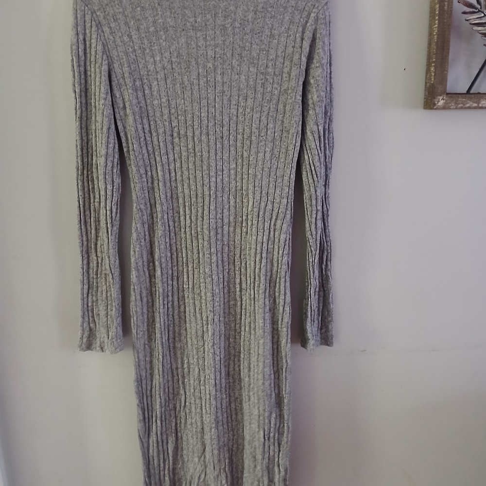 Gray Ribbed Knit Dress